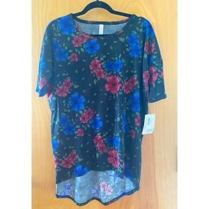 NWT.  Blue/Burgundy/Black Floral LulaRoe Irma.  Size XS